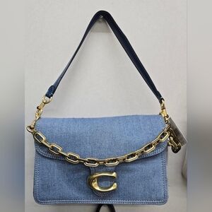 Coach Blue Denim Shoulder Bag with Gold Chain